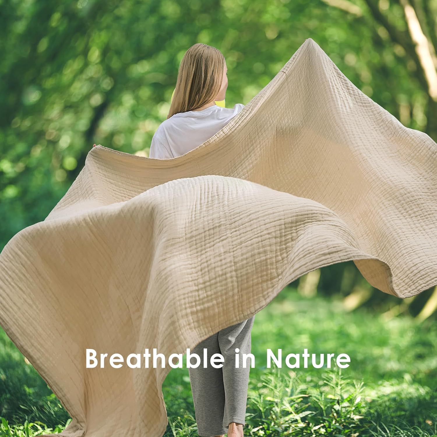 EMME Cotton Throw Blanket for Couch Soft Muslin Blankets 50x60 Lightweight Breathable Blanket Light Tan All Season Gauze Blanket